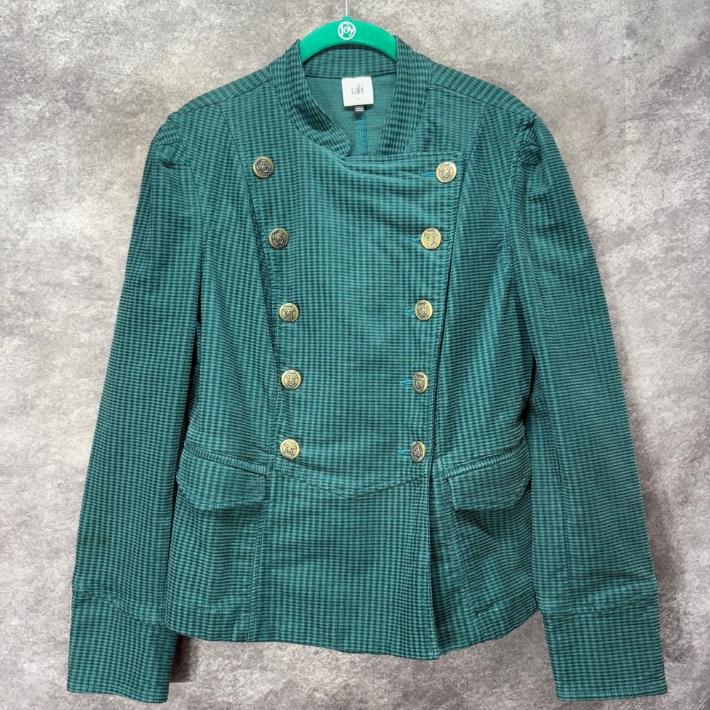 Cabi Lennon Double Breasted Knit Blazer Jacket Size M Green Military Style 3913